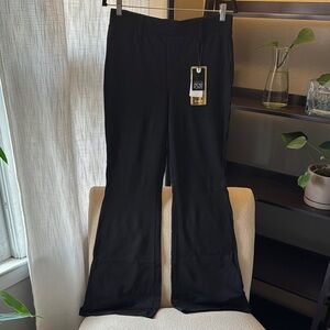 Black Bootcut Pants with Textured Fabric and Wide Waistband